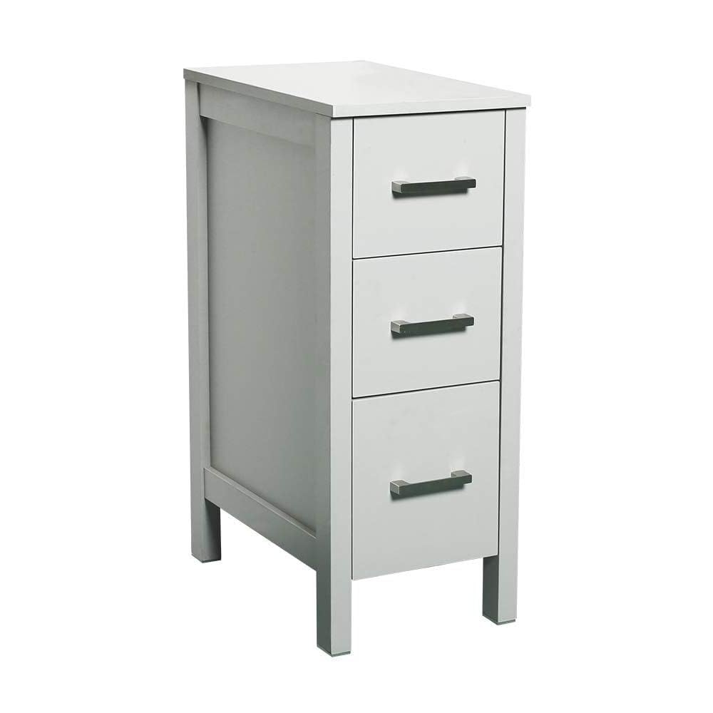 eclife 12" Bathroom Vanity Side Cabinet Floor Freestanding Cabinet with 3 Drawers & Wood Frame, Space Saver Storage Organizer for Bathroom (Grey)