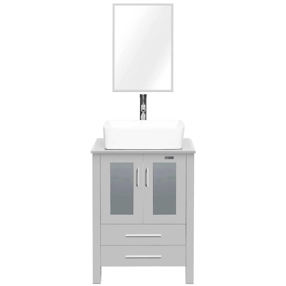 eclife 24” Modern Bathroom Vanity Cabinet with Vessel Sink Combo, Gray