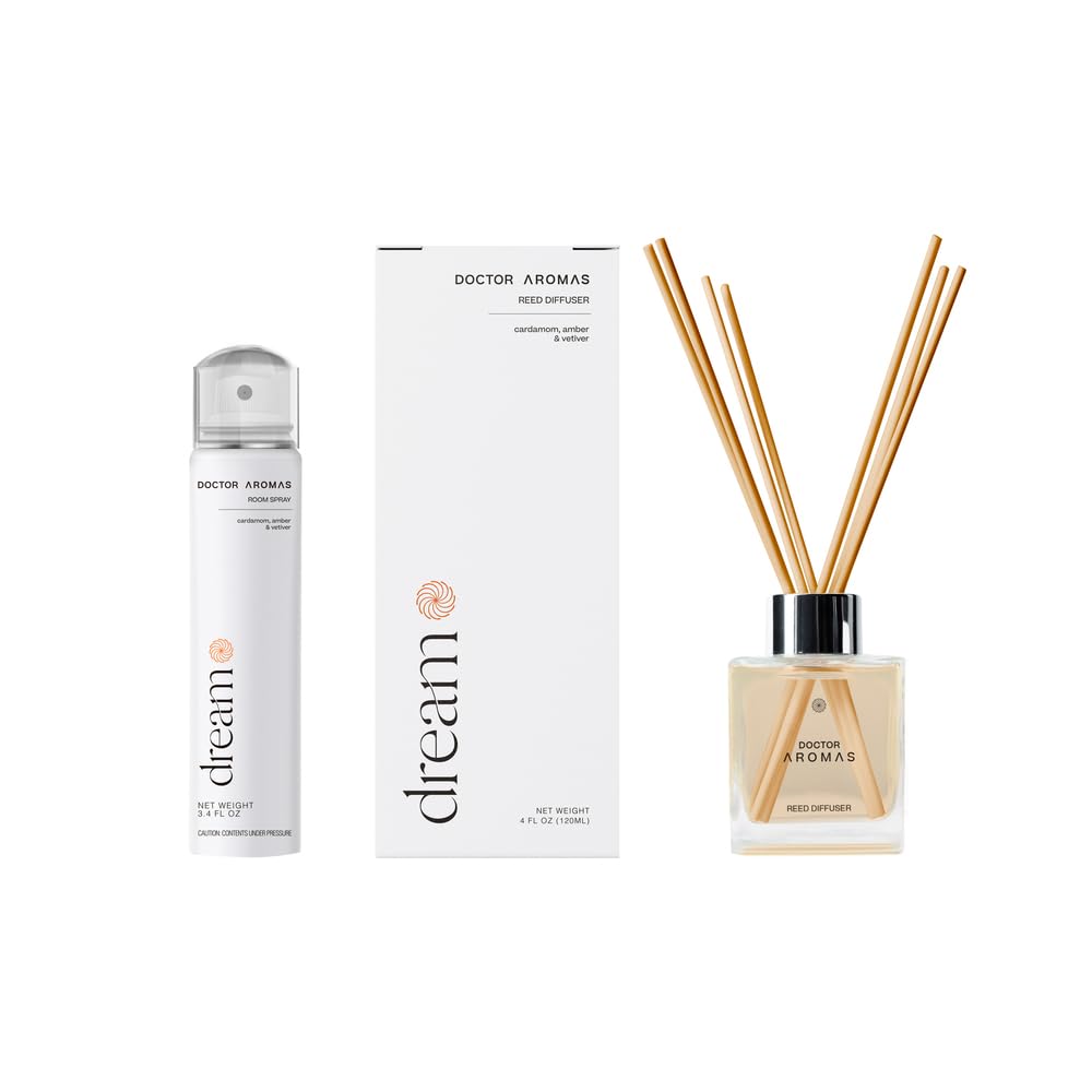 Doctor Aromas Aroma Set Essential Oil Natural Reed Aroma Wood Sticks Diffuser Glass Set – Elegant Scent for Home, Room or Bathroom, Décor, and Fresh Air Fragrance Aromatherapy Gift (Dream)