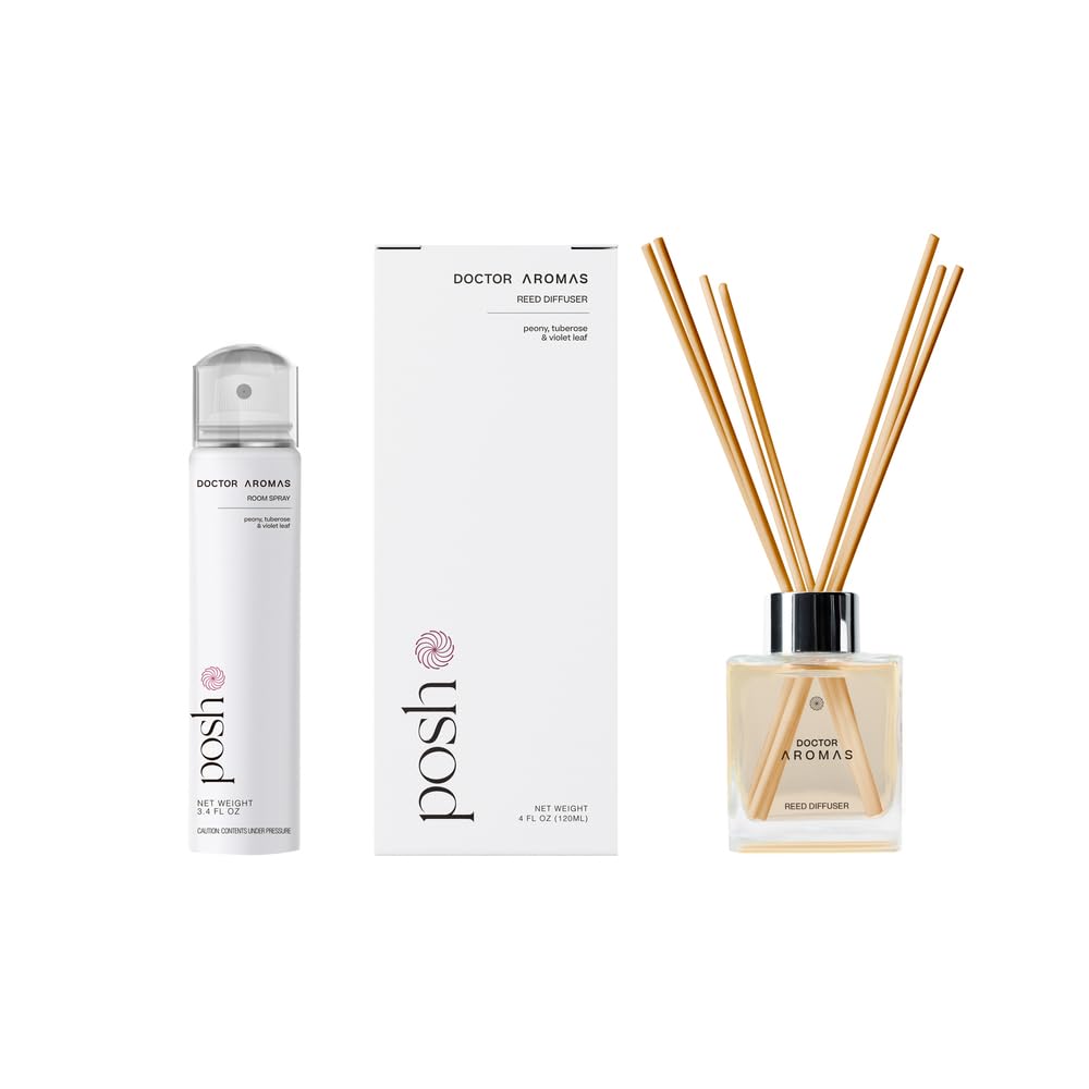 Doctor Aromas Aroma Set Essential Oil Natural Reed Aroma Wood Sticks Diffuser Glass Set – Elegant Scent for Home, Room or Bathroom, Décor, and Fresh Air Fragrance Aromatherapy Gift (Posh)