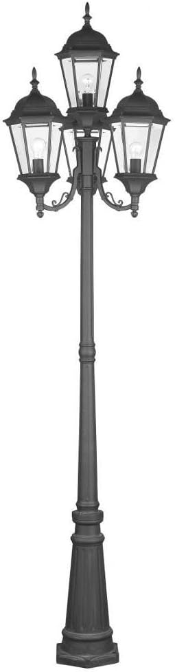 Livex Lighting 7557-04 Outdoor Post with Clear Beveled Glass Shades, Black