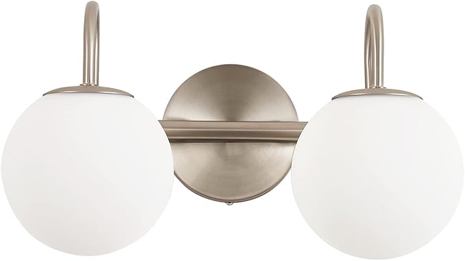 Modern Bathroom Vanity Light Fixtures Brushed Nickel 2 Lights Milk White Globe Glass Shade Modern Wall Sconce Lights Vanity Lights Over Mirror(Exclude G9 Bulb)