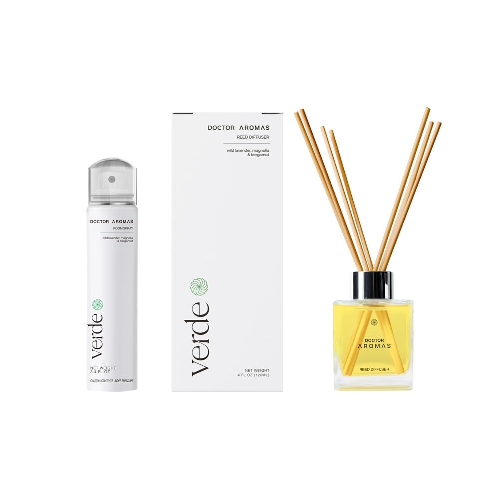 Doctor Aromas Aroma Set Essential Oil Natural Reed Aroma Wood Sticks Diffuser Glass Set – Elegant Scent for Home, Room or Bathroom, Décor, and Fresh Air Fragrance Aromatherapy Gift (Verde)