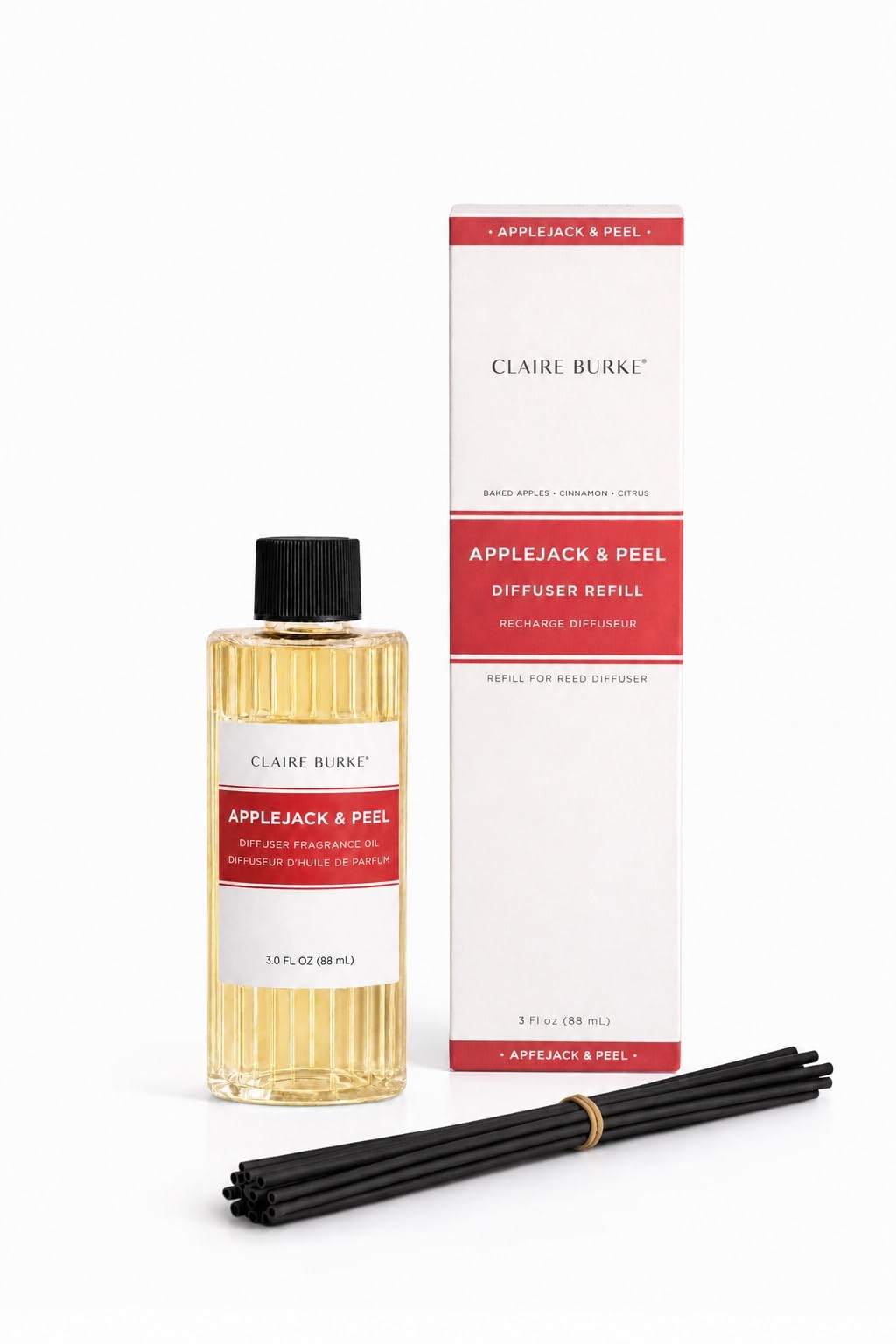 Claire Burke Applejack & Peel Reed Diffuser Refill for Home | Flameless Fragrance Oil with Sticks | 3 fl oz, 8 Reeds | Diffusers for Home Fragrance, Scent Diffuser Stick Set | Up to 800 Sq Ft