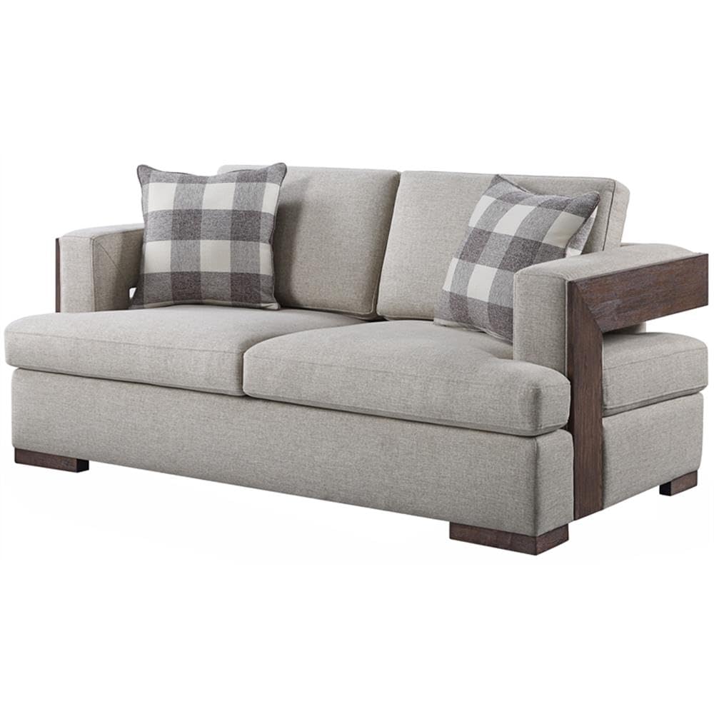 BOWERY HILL Niamey Loveseat, 72" L x 38" D x 34" H, Fabric Upholstery, Cherry Wood Trim, Foam Cushions with 2 Accent Pillows, Track-Style Arms, Wooden Block Legs, Modern Living Room Seating
