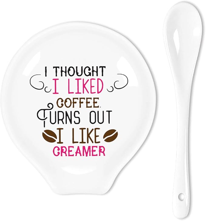 Funny Coffee Quote Colored Pattern Ceramic Coffee Spoon Holder-Coffee Spoon Rest -Coffee Station Decor Coffee Bar Accessories-Coffee Lovers Gift for Women and Men (I Thought I Liked Coffee)