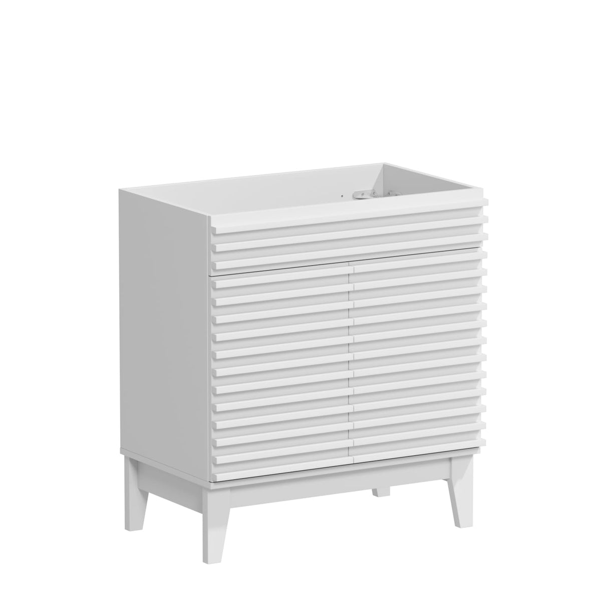 ROOMTEC 30" Bathroom Vanity, Mid-Century Freestanding Bathroom Cabinet Vanity with Storage, Particleboard Frame with Wood Grain Laminate, White(Sink Basin Not Included)