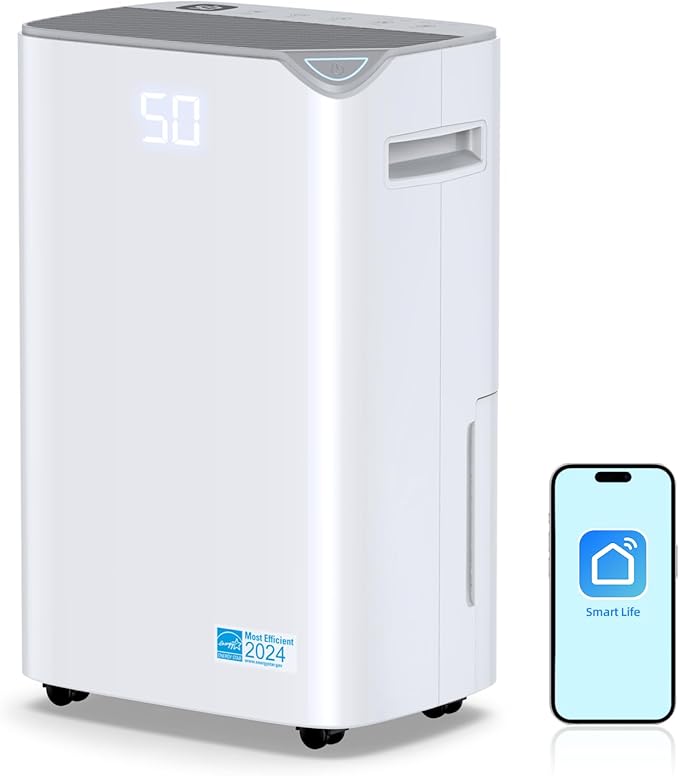 2500 Sq.Ft Smart Compressor Dehumidifiers for Home, Basement Bedroom,Bathroom, 34 Pints Energy Star, Auto or Manual Drainage, with Drain Hose,Continuous Drainage, Auto Defrost, 24H Timer
