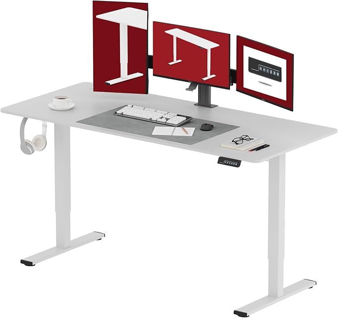 SANODESK Electric Standing Desk 71x32 Inch Height Adjustable Stand Up Desk Home Office Computer Workstation Sit Stand Home Office Desk with Splice Board (White Frame + White Top)