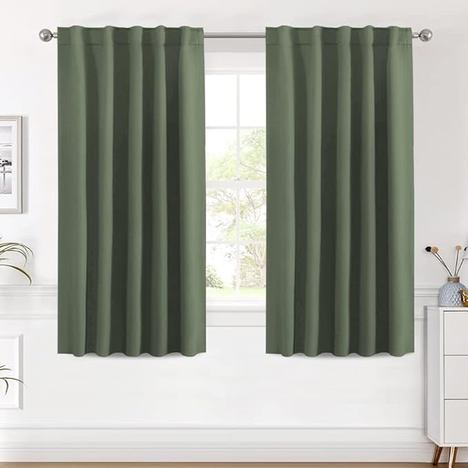 H.VERSAILTEX Blackout Curtains Thermal Insulated Window Treatment Panels Room Darkening Blackout Drapes for Living Room Back Tab/Rod Pocket Bedroom Draperies (2 Panels, Bronze Green, 42 x 54 Inch)