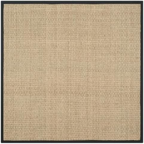 SAFAVIEH Area Rug 9' Square - Natural Fiber Collection - Large - Natural & Black, Seagrass, Basketweave Pattern with Border (NF114C)