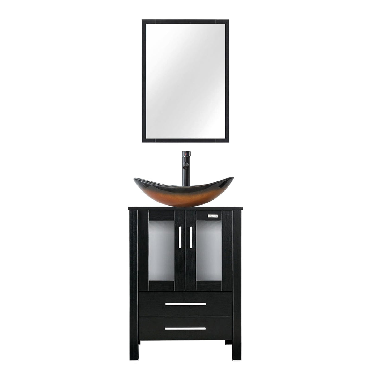 eclife 24” Modern Bathroom Vanity Cabinet with Vessel Sink Combo, Black