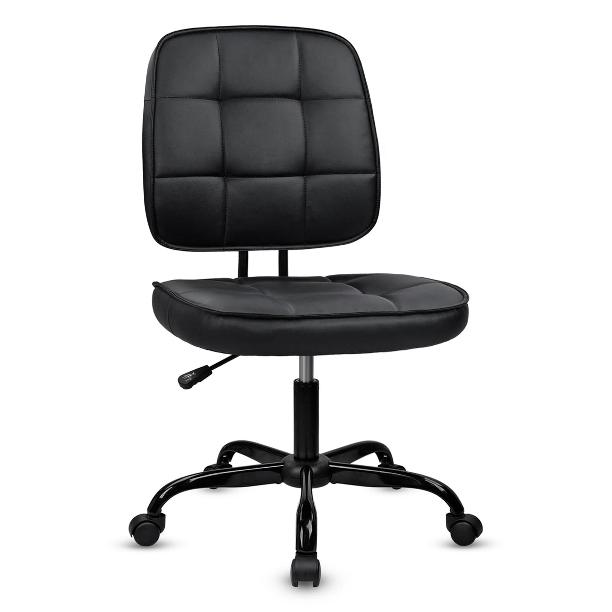 CLATINA Armless Home Office Chair with Lumbar Support and Wheels, Small PU Leather Ergonomic Low Back Desk Chairs No Arms, Adjustable Height 360° Swivel Rolling Computer Task Chair, Black