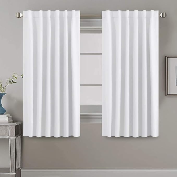 H.VERSAILTEX White Curtains Thermal Insulated Window Treatment Panels Room Darkening Privacy Assured Drapes for Living Room Back Tab/Rod Pocket Bedroom Draperies, 52 x 63 Inch, 2 Panels