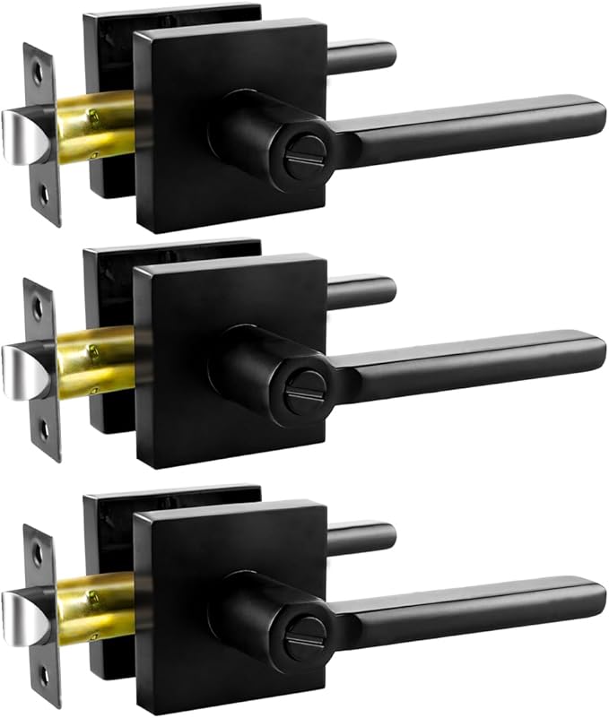 KAMOTA Privacy Door Levers, 3 Pack Matte Black Door Handles, Interior Keyless Door Lock, Left and Right Hand Reversible Doorknob, for Bed and Bathroom