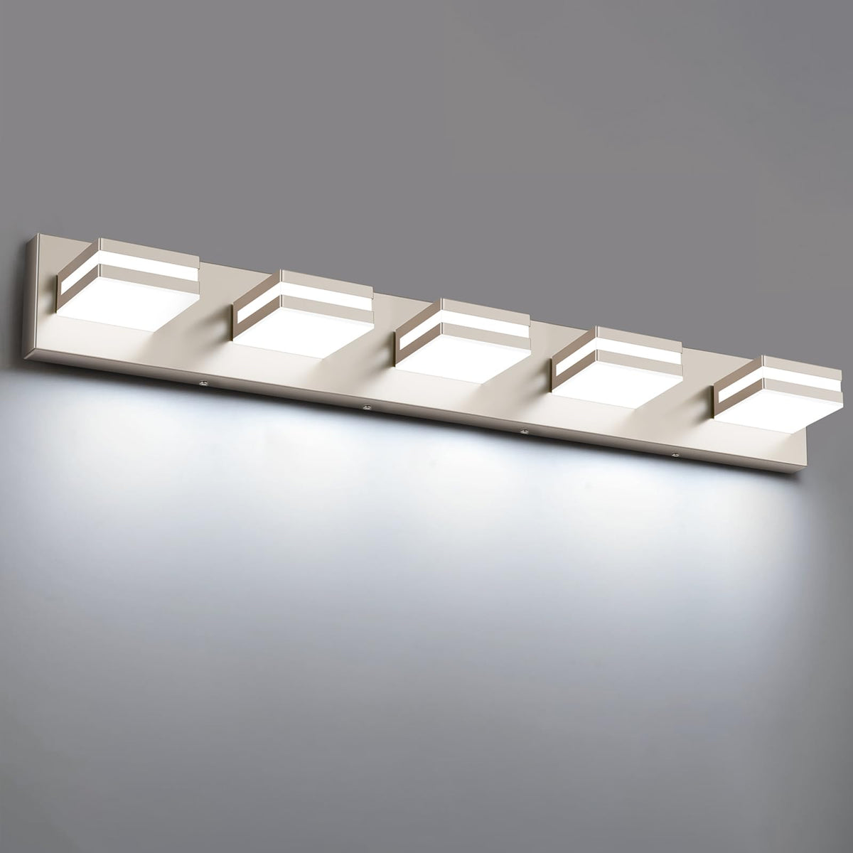 Leifod Bathroom Lights Fixtures Over Mirror, 360°Rotate Modern LED Vanity Lights for Bathroom, 40W Dimmable & High CRI Acrylic Wall Lighting, No Assembly Required (Brushed Nickel, 5-Light, 30 Inch)