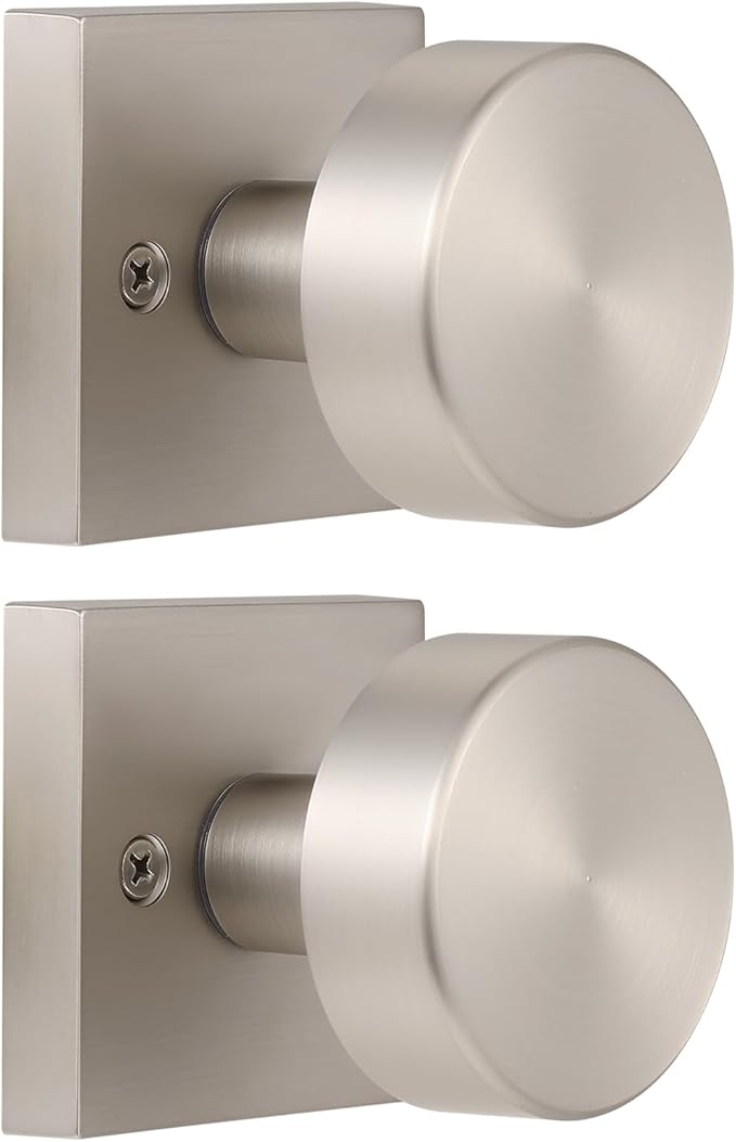 2 Pack Dummy Door Knobs Interior Brushed Nickel Dummy Door Knob for Closet and Double Doors, One-Sided Dummy Door Handles Satin Nickel