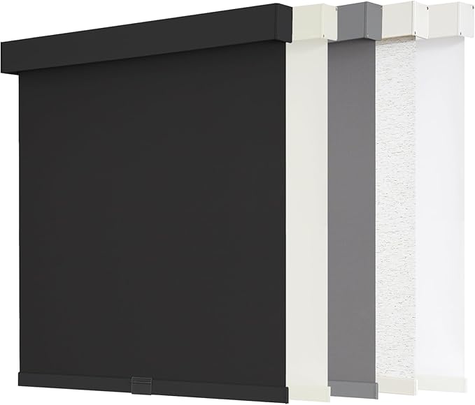 AOSKY Blackout Roller Shades Cordless Blinds for Windows, Free-Stop Shades with Valance, Thermal Insulated Fabric, UV Protection, Natural Woven Blinds for Home and Office (62" W x 72" H, Black)