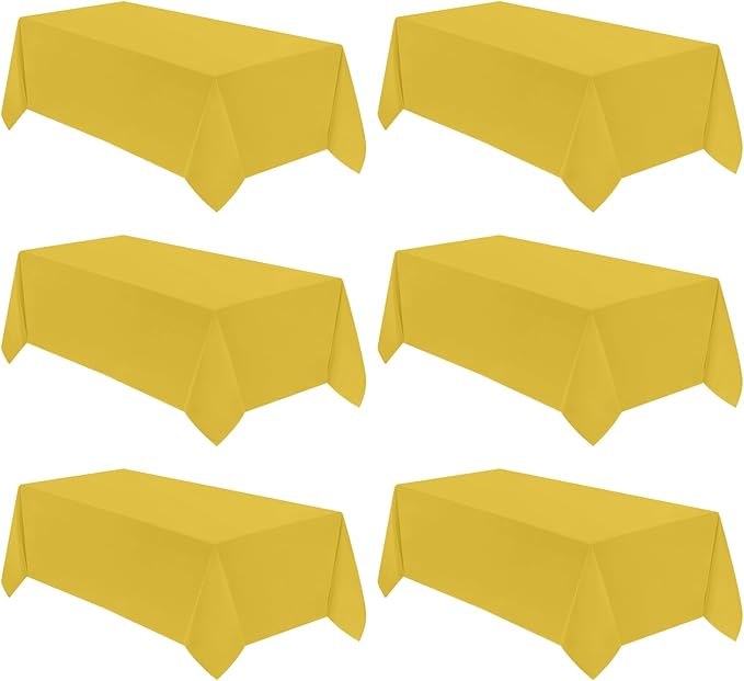 VidaFete Tablecloth 6 Pack 90 * 132inch Rectangle Table Cloth Polyester, Stain Wrinkle Resistant Polyester Dining Table Cover for Kitchen Dinning Party Wedding Rectangular Buffet Decoration(Yellow)