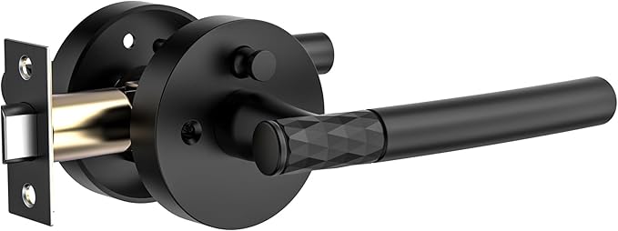 1 Pack Matte Black Privacy Door Handle - Keyless Entry, Heavy Duty Zinc Alloy Lever for Bedroom/Bathroom