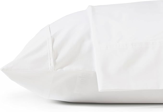 Linen Home 100% Cotton Percale Pillowcases Queen Size, Snow White, 2 Pieces of Pillow Case, Crisp and Cool Strong Bed Linen, 20 inches X 30 inches