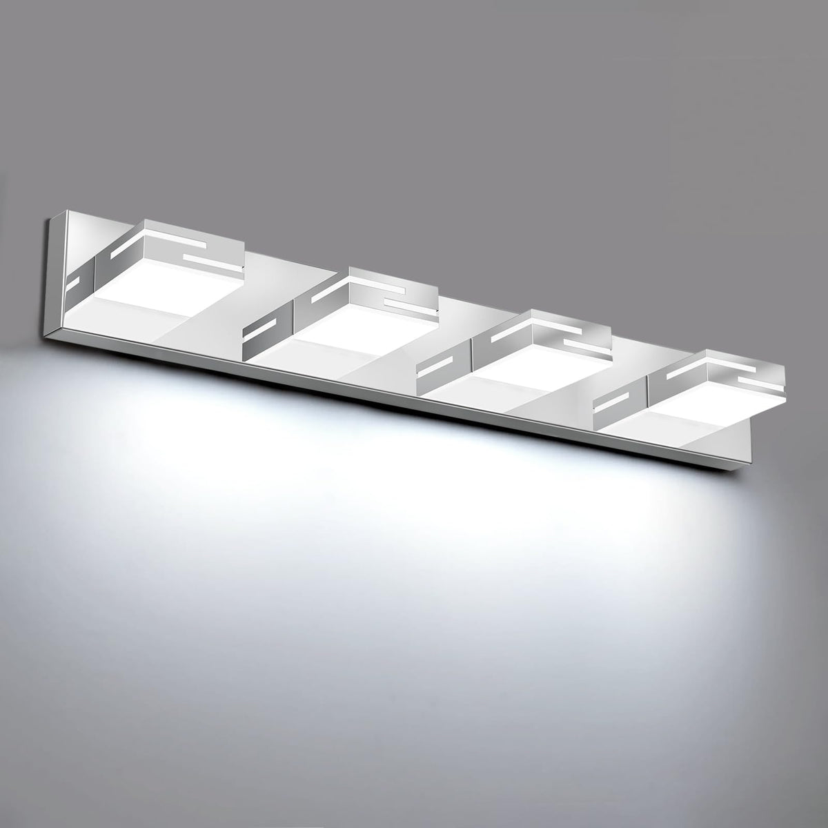 LKHF LED Modern Bathroom Vanity Light Fixtures, Dimmable Chrome Vanity Lights for Bathroom Lighting Fixtures Over Mirror, with 360° Rotatable Heads 4-Light 30-inch (Cool White 6000K)