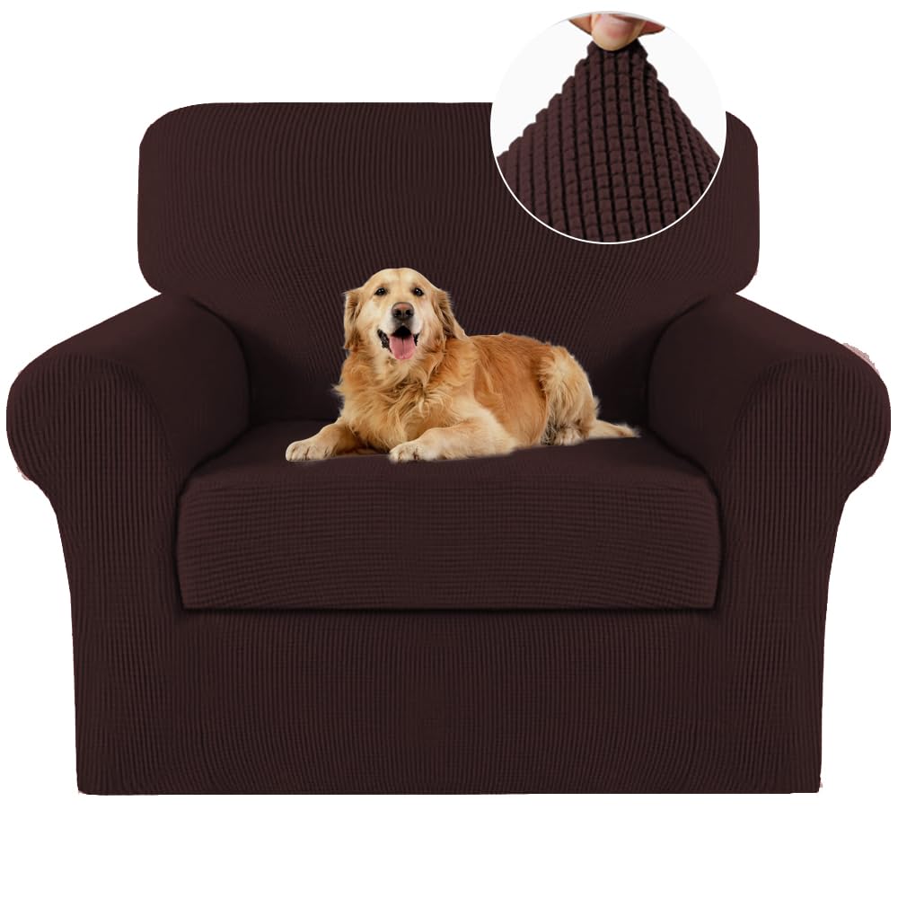 Turquoize 2 Piece Chair Covers Chair Slipcovers for Living Room Armchair Sofa Covers Chair Couch Cover with Arms Washable Furniture Protector for Chairs Feature Thick Jacquard Fabric (Chair, Brown)