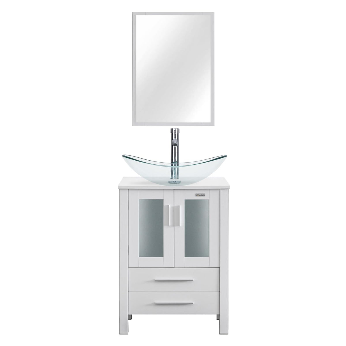 eclife 24” Modern Bathroom Vanity Cabinet with Vessel Sink Combo, White