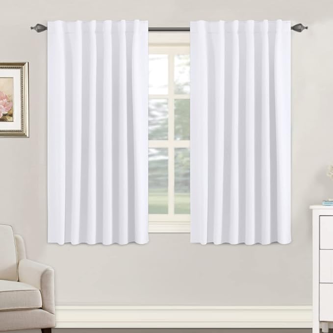 H.VERSAILTEX White Curtains Thermal Insulated Window Treatment Panels Room Darkening Privacy Assured Drapes for Living Room Back Tab/Rod Pocket Bedroom Draperies, 52 x 45 Inch, 2 Panels