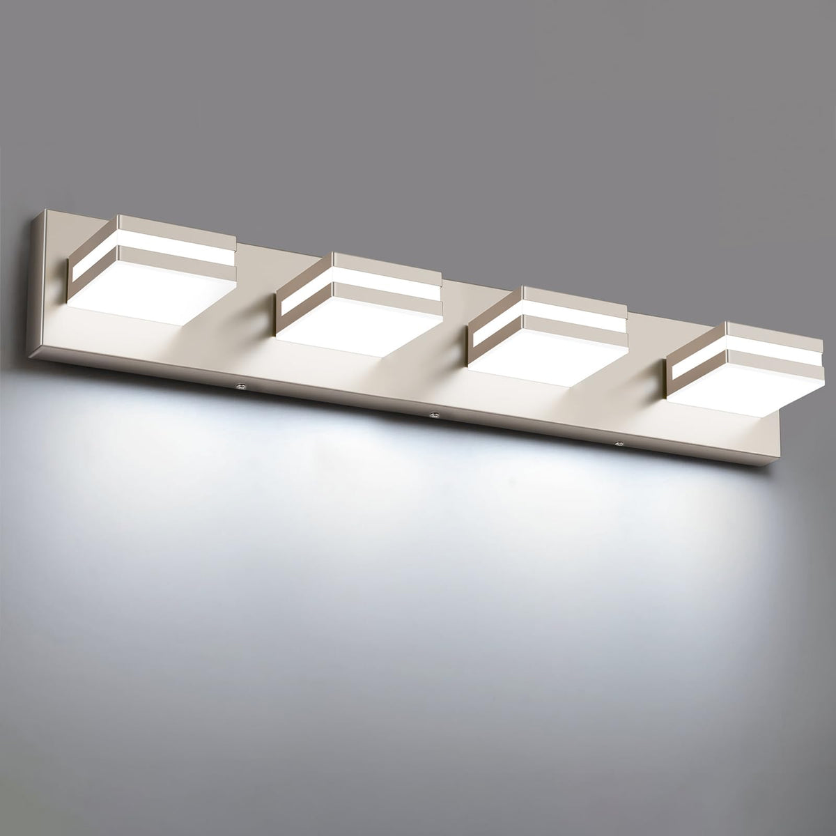 Leifod Bathroom Lights Fixtures Over Mirror, 360°Rotate Modern LED Vanity Lights for Bathroom, 32W Dimmable & High CRI Acrylic Wall Lighting, No Assembly Required (Brushed Nickel, 4-Light, 24 Inch)