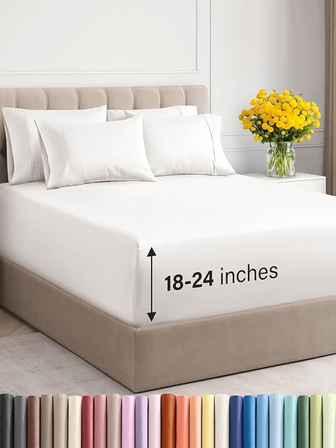 Extra Deep Queen Sheet Set - 6 Piece Breathable and Cooling Sheets - Hotel Luxury Bed Sheets Set - Easy Fit - Soft, Wrinkle Free and Comfy Sheets Set - Antique White Sheet Set with Extra Deep Pockets