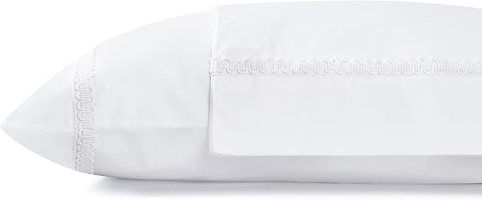 Linen Home 100% Cotton Percale Interlocked Loops Lace Pillowcases Queen/Standard Size, White, 2 Pieces of Pillow Case, Crisp and Cool Strong Bed Linen, 20 inches X 30 inches