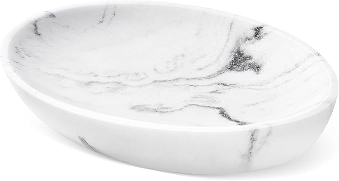 Shinowa Soap Dish, Resin Soap Saver Sponge Dish Tray Mini Storage Tray for Bathroom Bedroom Vanity Table Kitchen Counter-Top Organization, Gravel White