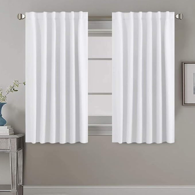 H.VERSAILTEX White Curtains Thermal Insulated Window Treatment Panels Room Darkening Privacy Assured Drapes for Living Room Back Tab/Rod Pocket Bedroom Draperies, 52 x 54 Inch, 2 Panels