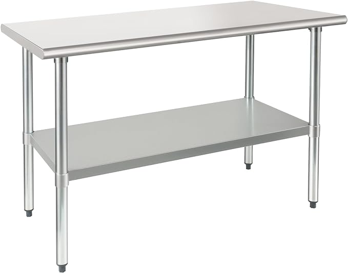 HARDURA Stainless Steel Table 24X48 Inches with Undershelf and Galvanized Legs NSF Heavy Duty Commercial Prep Work Table for Restaurant Kitchen Home and Hotel