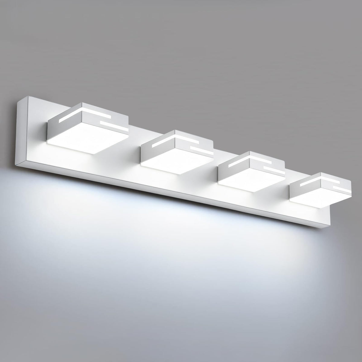 LKHF LED Modern Bathroom Vanity Light Fixtures, Dimmable White Vanity Lights for Bathroom Lighting Fixtures Over Mirror, with 360° Rotatable Acrylic Heads 4-Light 30-inch (Cool White 6000K)