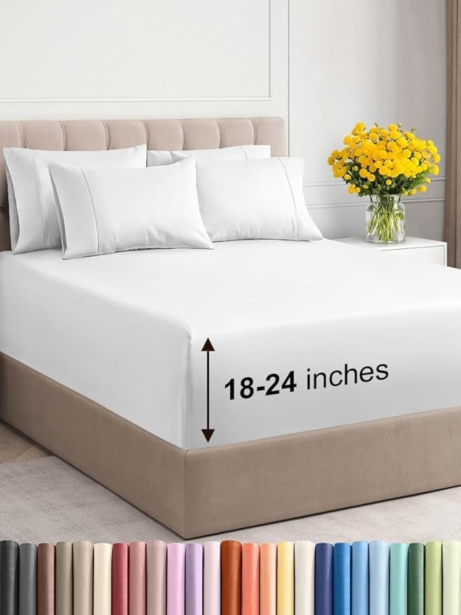 Extra Deep Cal King Sheet Set - 6 Piece Breathable & Cooling Sheets - Hotel Luxury Bed Sheets Set - Easy & Secure Fit - Soft, Wrinkle Free & Comfy Sheets Set - White Sheet Set with Extra Deep Pockets