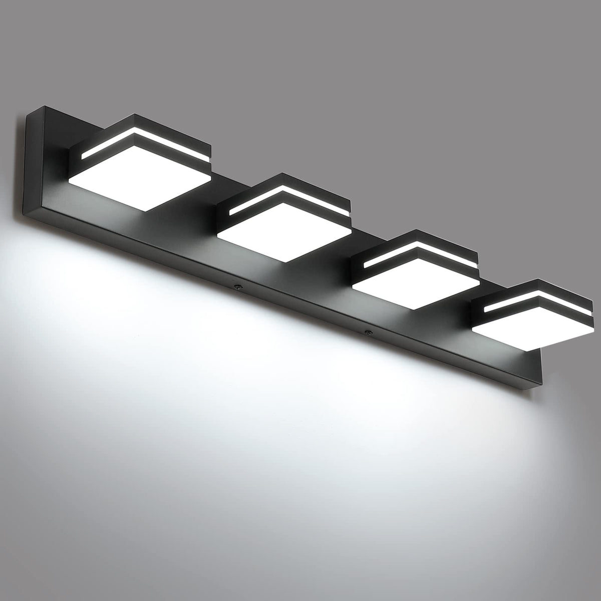 SineRise LED Modern Bathroom Vanity Light Fixtures, Modern Acrylic Bathroom Wall Lighting Fixtures Over Mirror, 4-Light, 30-Inch, Black, White