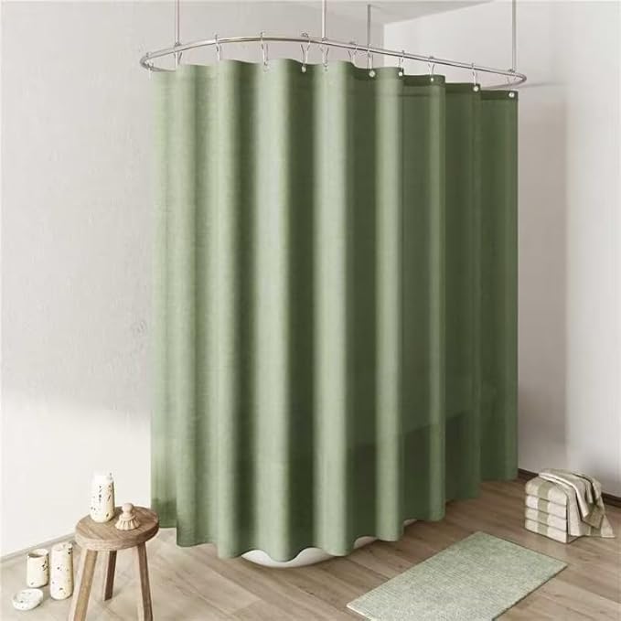Naturoom 108 Inch Long Fabric Shower Curtain, 180GSM Linen Ultra Thick Fabric Shower Curtain Set with Plastic Hooks, Tall Rustic Luxury Waterproof Bath Curtains for Bathroom, Sage Green, 108x72