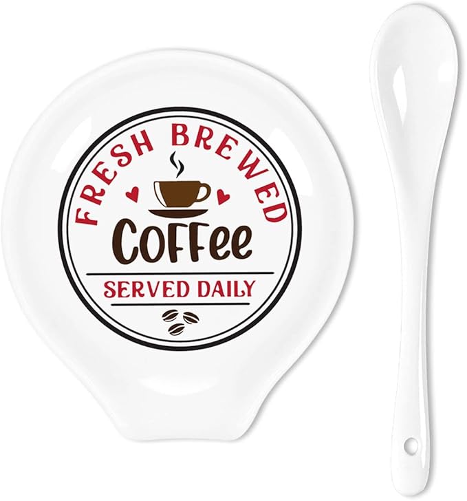 Funny Coffee Colored Pattern Ceramic Coffee Spoon Holder-Coffee Spoon Rest -Coffee Station Decor Coffee Bar Accessories-Coffee Lovers Gift for Women and Men (Fresh Brewed Coffee Served Daily)