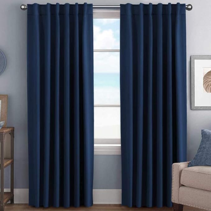 H.VERSAILTEX Blackout Curtains Thermal Insulated Window Treatment Panels Room Darkening Blackout Drapes for Living Room Back Tab/Rod Pocket Bedroom Draperies, 52 x 96 Inch, Navy Blue, 2 Panels