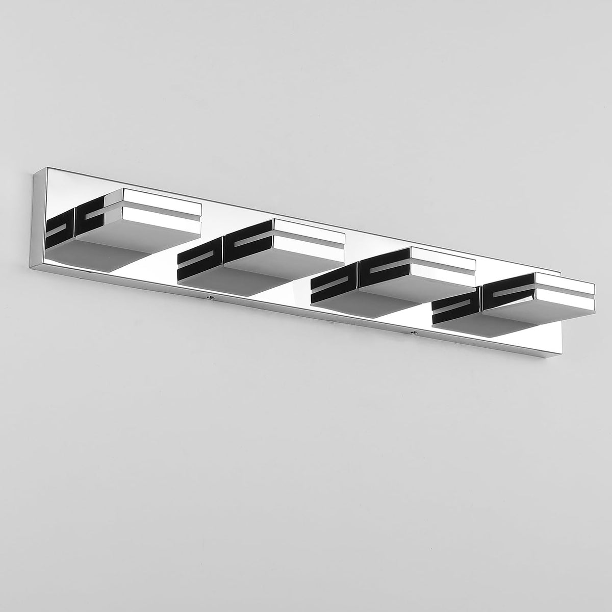 SineRise LED Modern Bathroom Vanity Light Fixtures, Modern Acrylic Bathroom Wall Lighting Fixtures Over Mirror, 4-Light, 30-Inch, Chrome, White