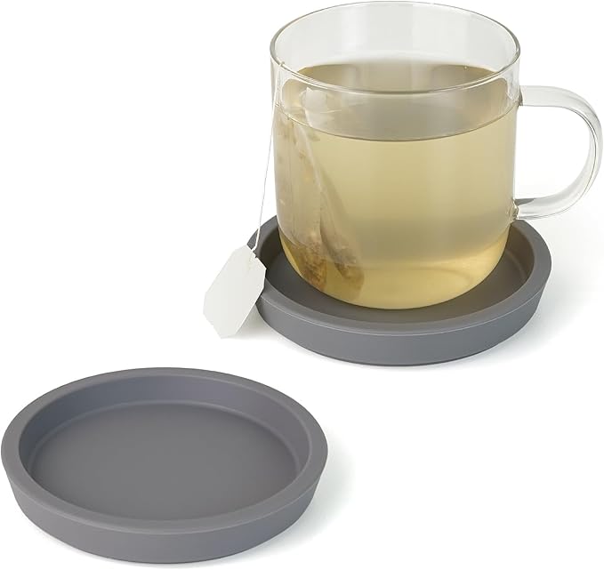 Carrotez Thick Silicone Coasters for Drinks, Round Bulky Cup Coasters for Coffee Table, Desk, Set of 2 - Grey