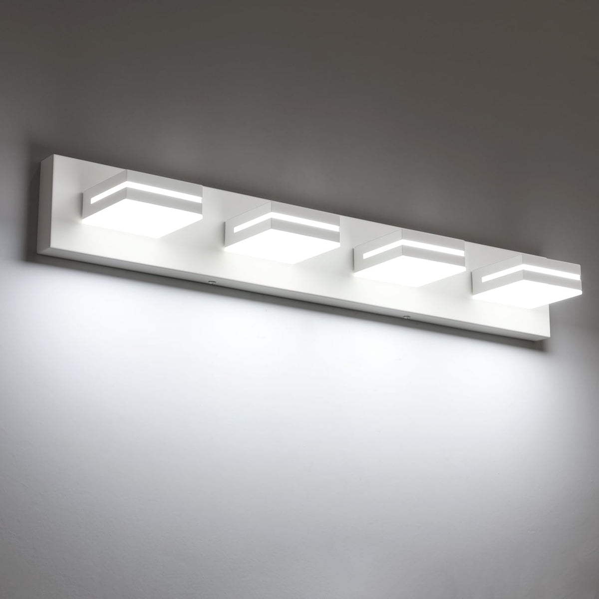 SineRise LED Modern Bathroom Vanity Light Fixtures, Modern Acrylic Bathroom Wall Lighting Fixtures Over Mirror, 4-Light, 30-Inch, White, White
