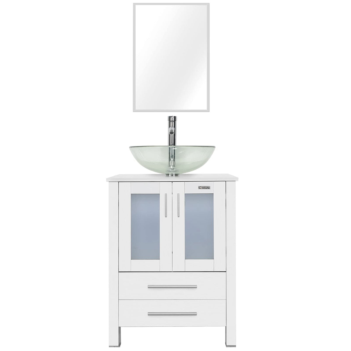 eclife 24” Modern Bathroom Vanity Cabinet with Vessel Sink Combo, White