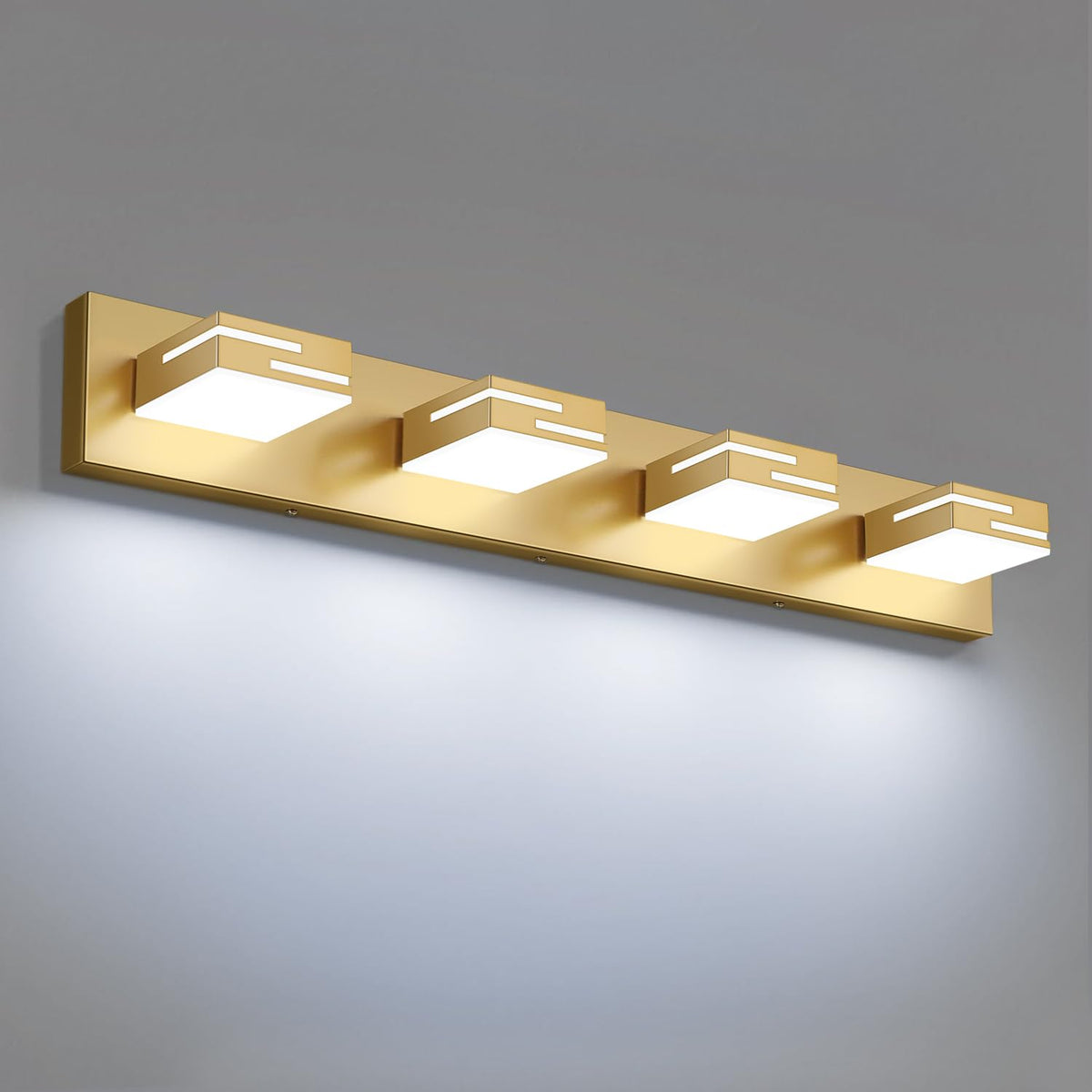 LKHF LED Modern Bathroom Vanity Light Fixtures, Dimmable Gold Vanity Lights for Bathroom Lighting Fixtures Over Mirror, with 360° Rotatable Heads 4-Light 30-inch (Cool White 6000K)