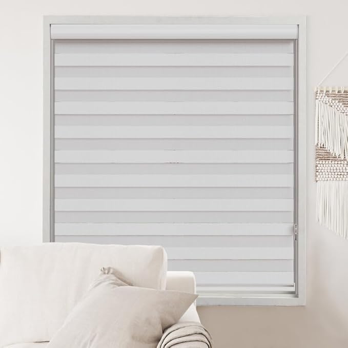 Shadesu Custom Size Zebra Blinds for Windows, 89" W x 72 H, White, Dual Layer Free-Stop Zebra Shades, Light Control for Day and Night, Sheer Blinds for Indoor Windows, Bedroom, Kitchen