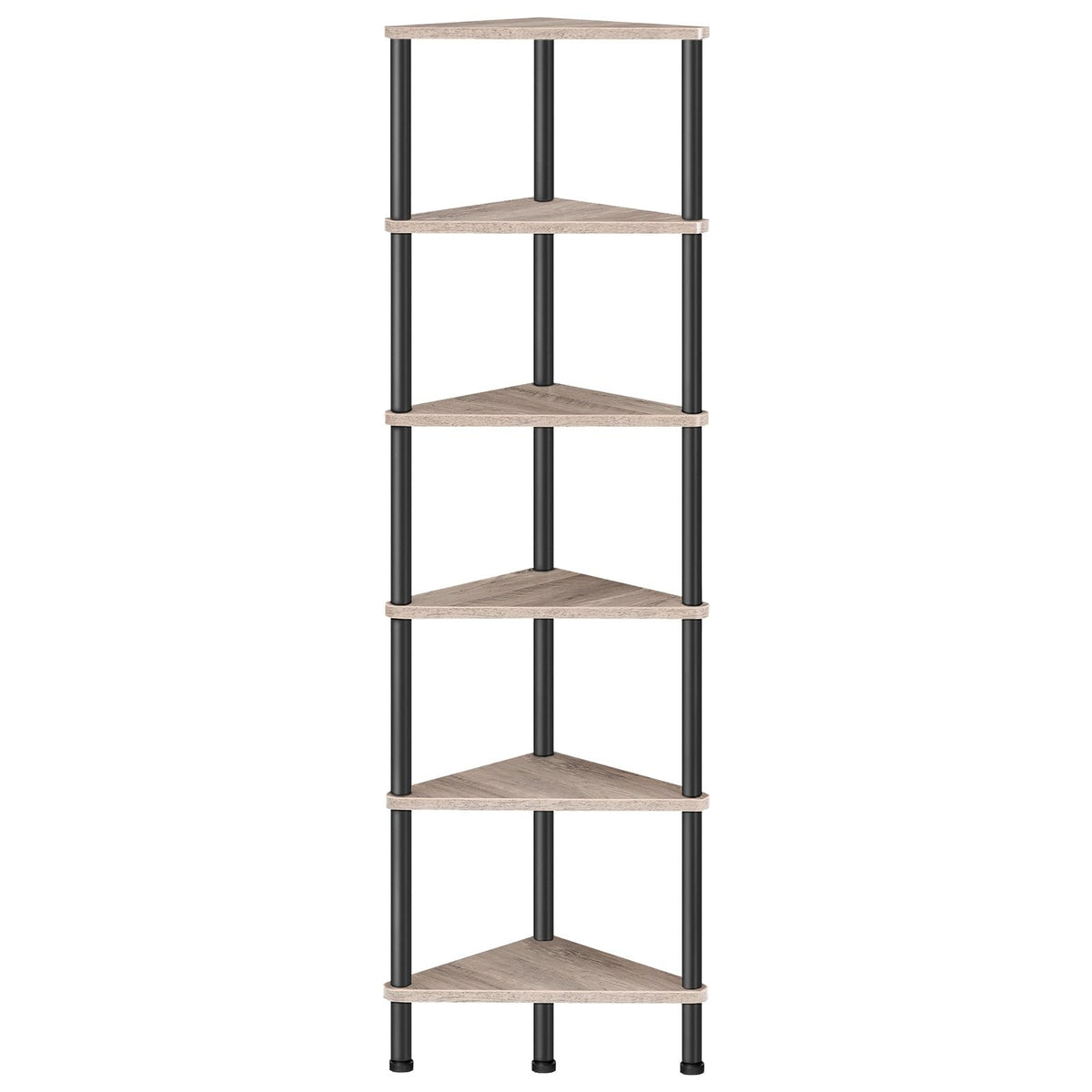 HOOBRO Corner Shelf Stand, Industrial 6-Tier Corner Bookshelf with Metal Frame, Plant Display Shelf, Bookcase for Small Spaces, Living Room, Greige and Black BG36CJ01