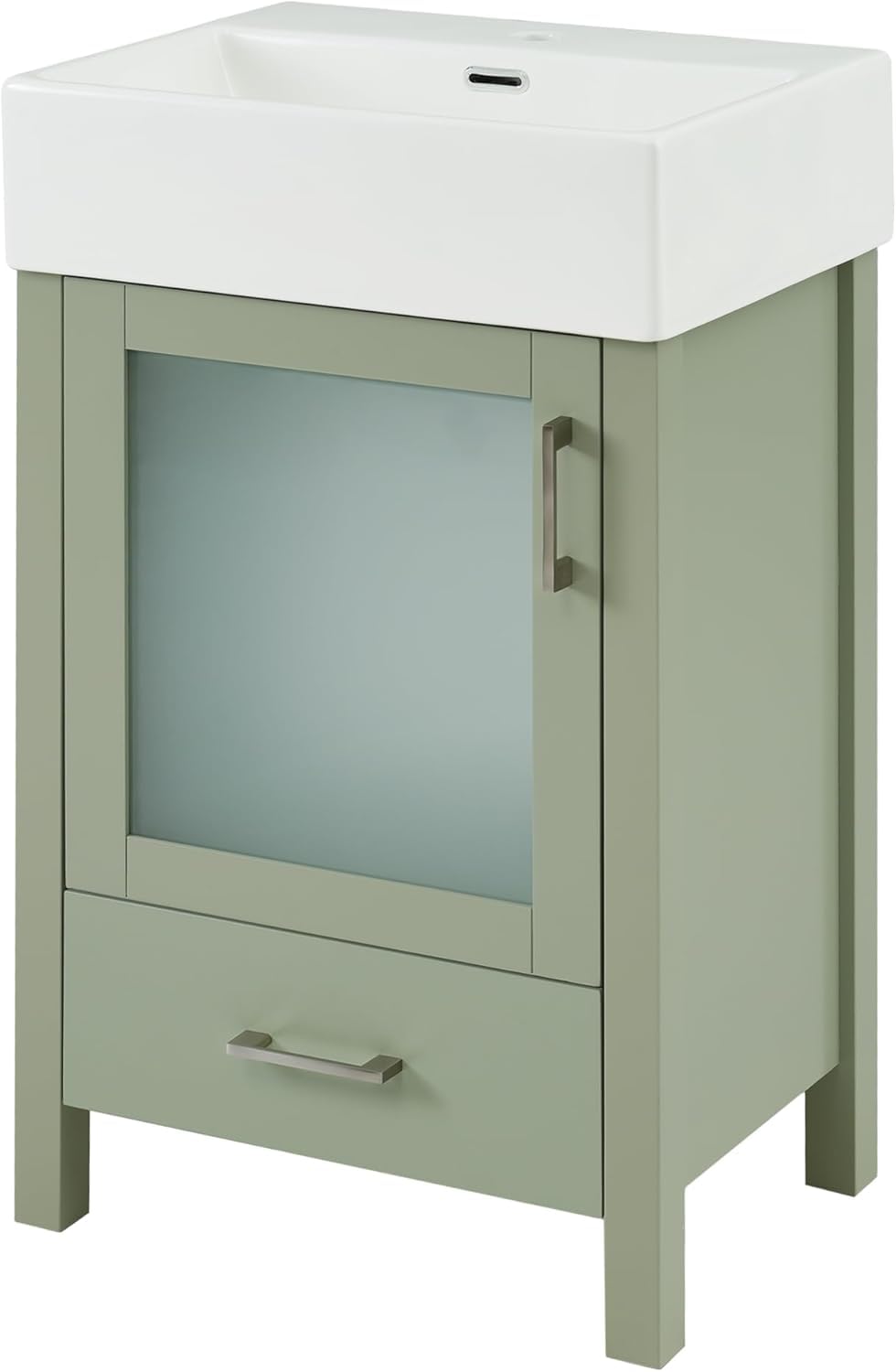 Virubi 20 in Small Bathroom Vanity with Sink,1 Drawer,1 Door and Adjustable Shelf, Wood Single Bathroom Sink Cabinet,Modern Freestanding Bathroom Vanities with Sink Combo (Green)