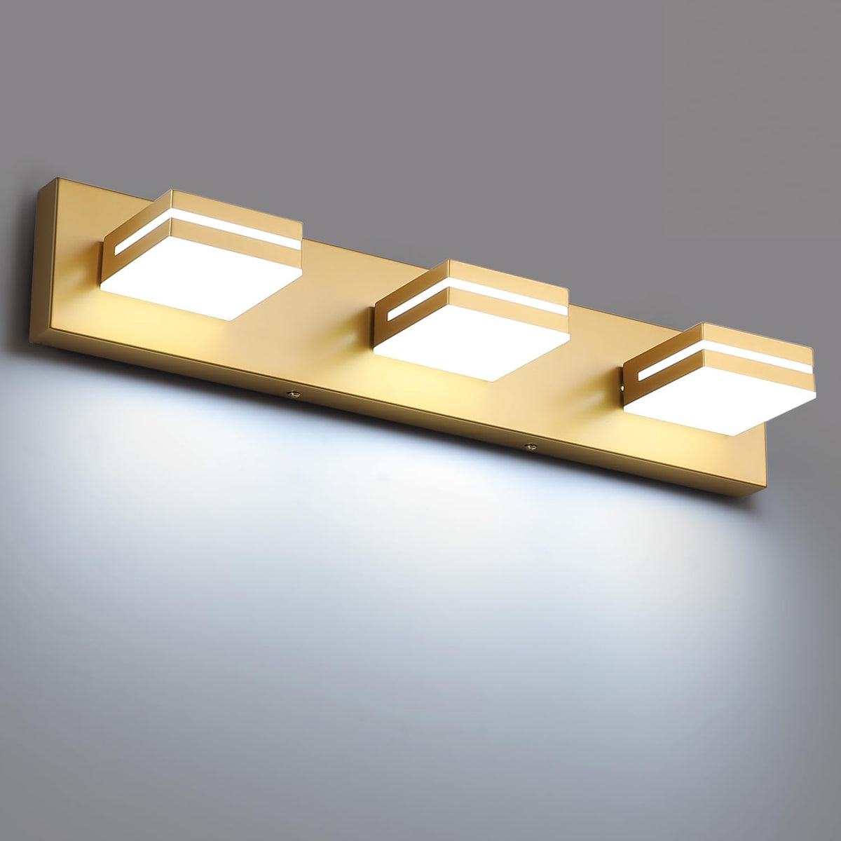 SineRise LED Modern Bathroom Vanity Light Fixtures, Modern Acrylic Bathroom Wall Lighting Fixtures Over Mirror, 3-Light, 24-Inch, Gold, White